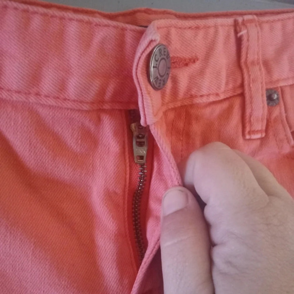 J. Crew Bright Melon Orange Stretch Button Fly Denim Hipslung Shorts Size 4 - Picture 4 of 9